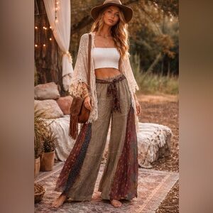 Young Threads Boho Patch Wide-Legged Pants